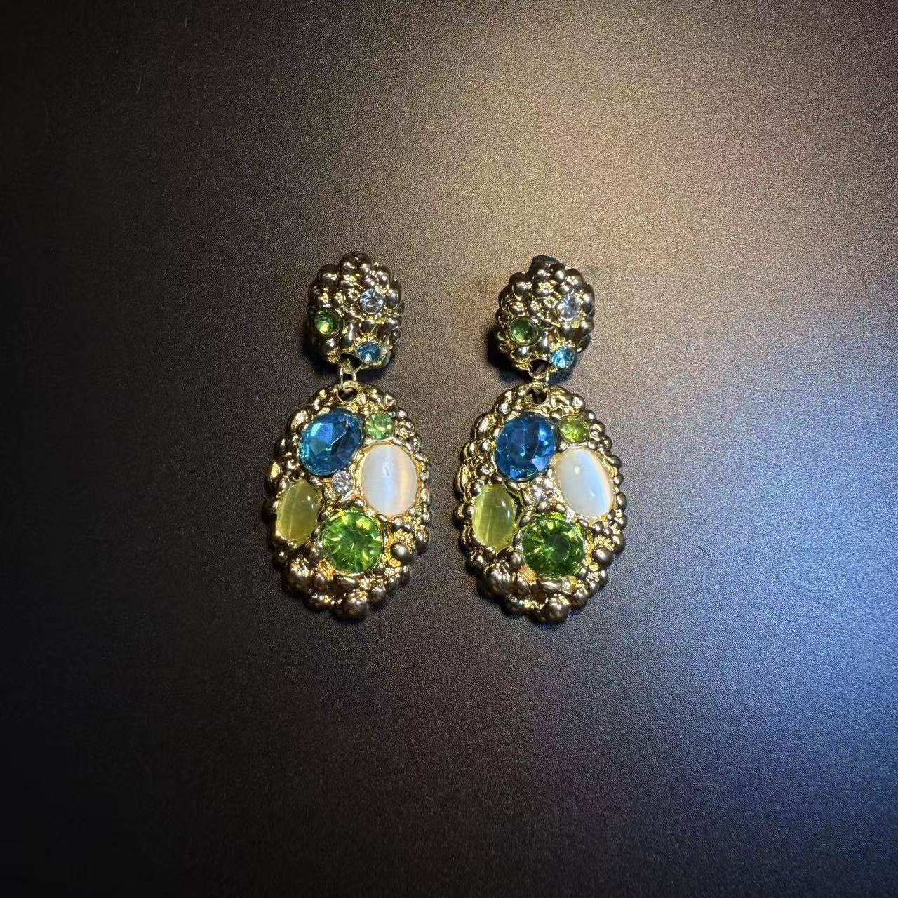 开花的橄榄 Vintage古着 Jewel Mosaic长款绿色耳钉 耳环 耳饰,饰品/流行首饰/时尚饰品新,耳环,淘宝优惠券,粉丝福利购,淘宝优惠卷