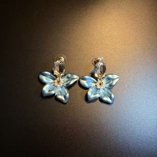 开花的橄榄 Vintage古着 Fresh Floral蓝色花朵耳钉 耳环 耳饰