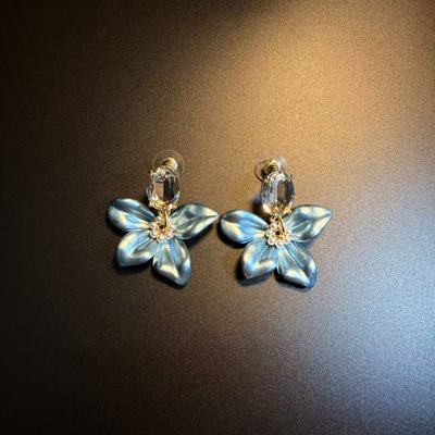 开花的橄榄 Vintage古着 Fresh Floral蓝色花朵耳钉 耳环 耳饰