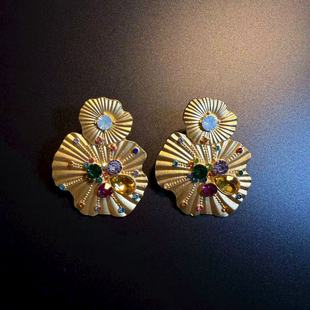 开花的橄榄 Vintage古着 Riviera金色几何耳钉 耳环 耳饰