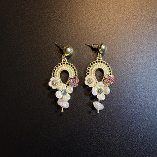 开花的橄榄 Vintage古着 Floral Gem花朵流苏耳钉 耳环 耳饰