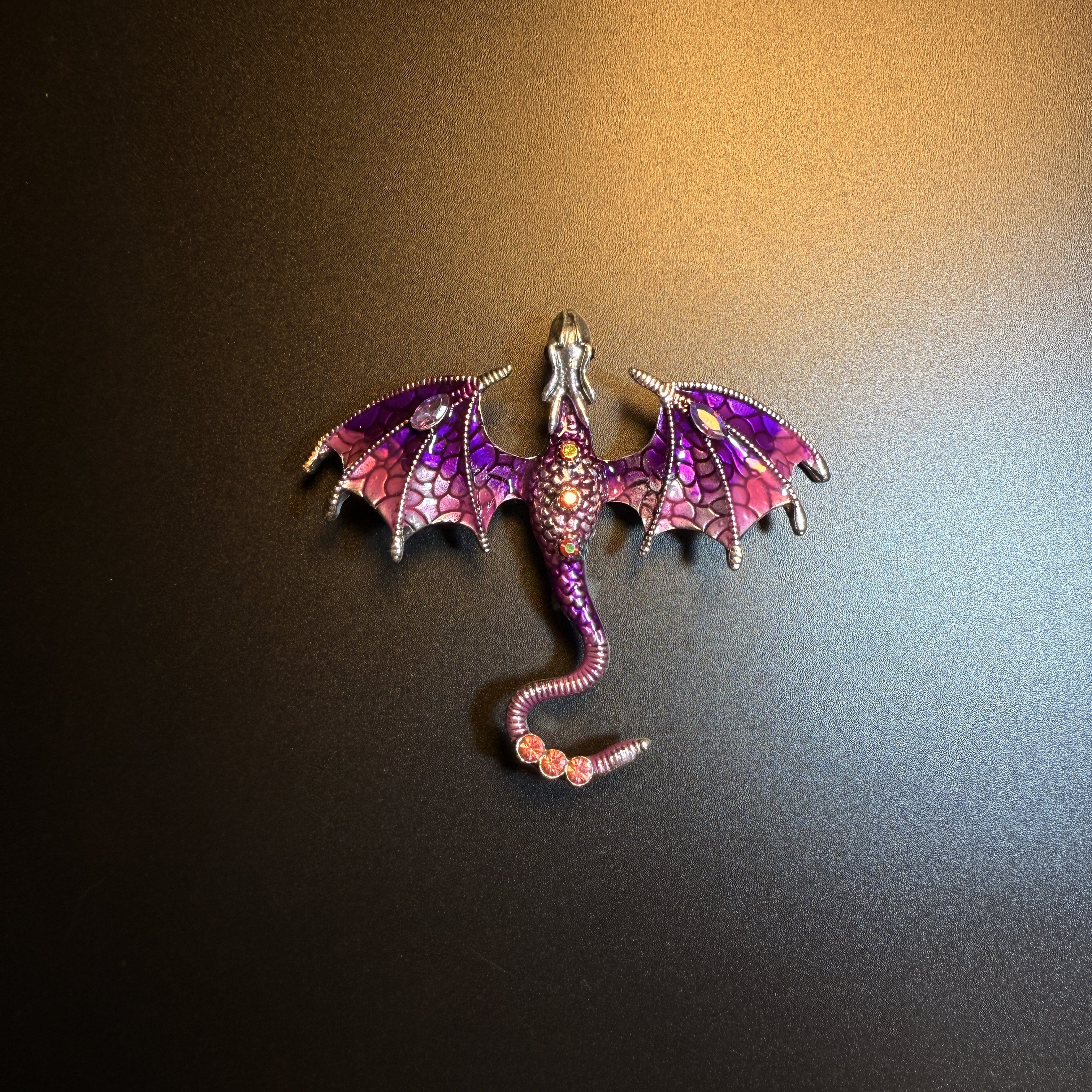 开花的橄榄 Vintage古着 Violet Drakon紫色珐琅翼龙胸针