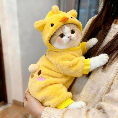 猫咪衣服保暖四脚衣金渐层布偶加绒可爱小鸡帽子宠物小狗服装秋冬