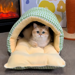 猫窝封闭式安全感窝可拆洗宠物床睡袋狗窝猫垫子冬天加绒加厚保暖