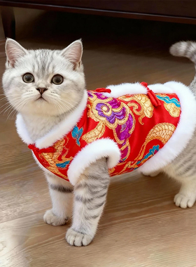 小猫咪衣服秋冬喜庆新年装保暖加厚龙袍棉袄金渐层小狗狗拜年服饰