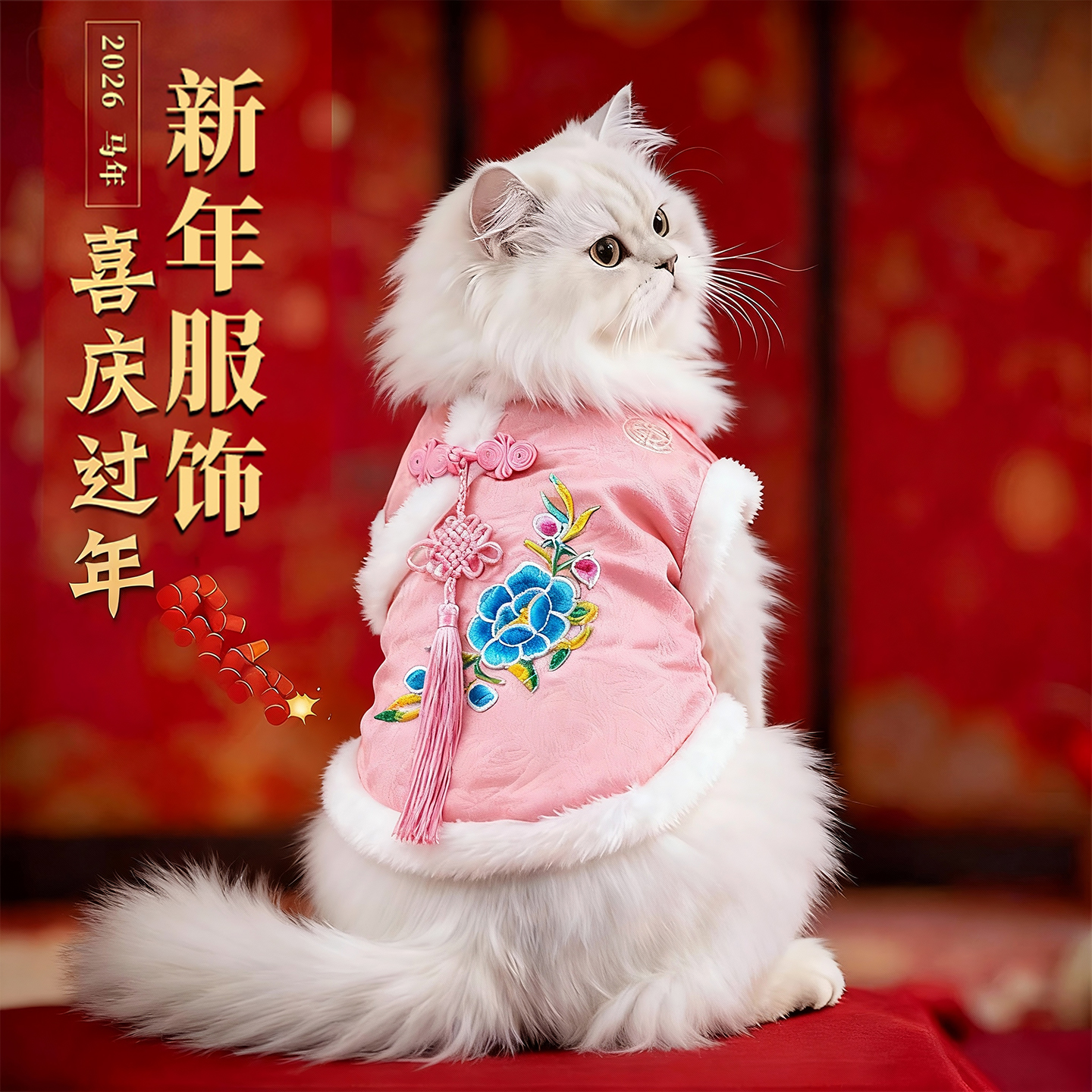 小猫咪衣服新年加厚保暖银渐层布偶防掉毛冬季小型犬过年喜庆唐装