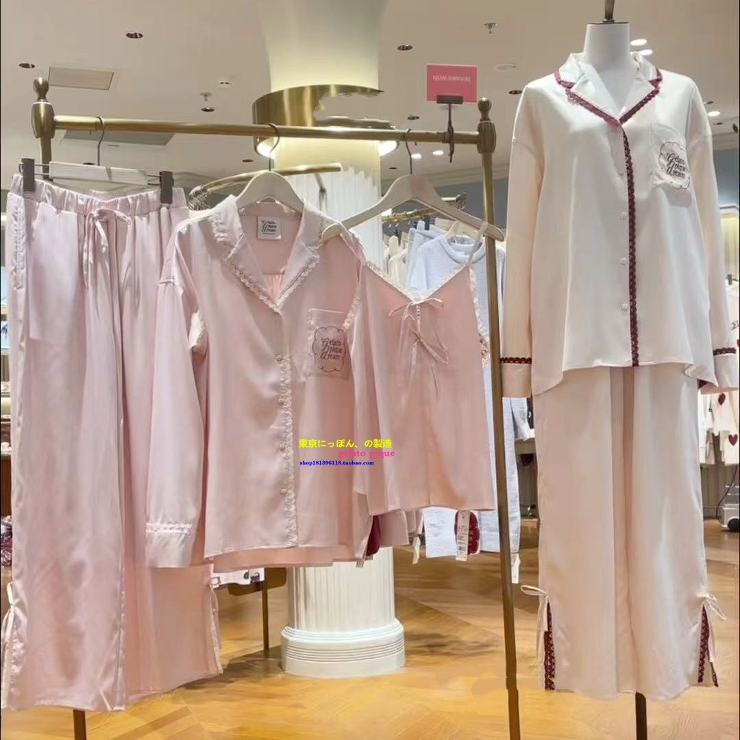 日本GP春秋新款真丝翻领长袖睡衣