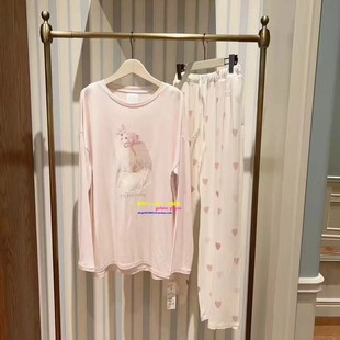 西伯利亚猫咪莫代尔棉睡衣女长袖 pique新款 家居服 gelato 日本GP