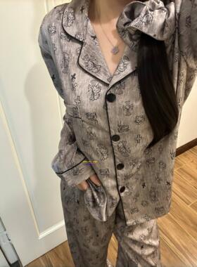 日本GP春秋季新款恶魔KT高级真丝睡衣女凯蒂猫长袖长裤家居服套装