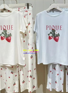 日本GP gelato pique夏新品甜美草莓字母圆领睡衣柔软家居服套装
