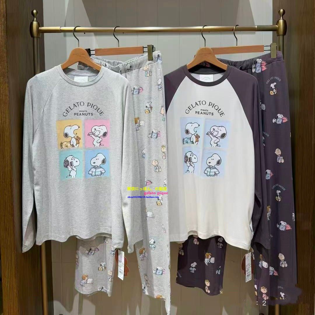 日本GP gelato pique春季新款情侣史努比联名睡衣女莫代尔家居服
