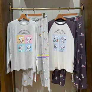 日本GP gelato pique春季新款情侣史努比联名睡衣女莫代尔家居服