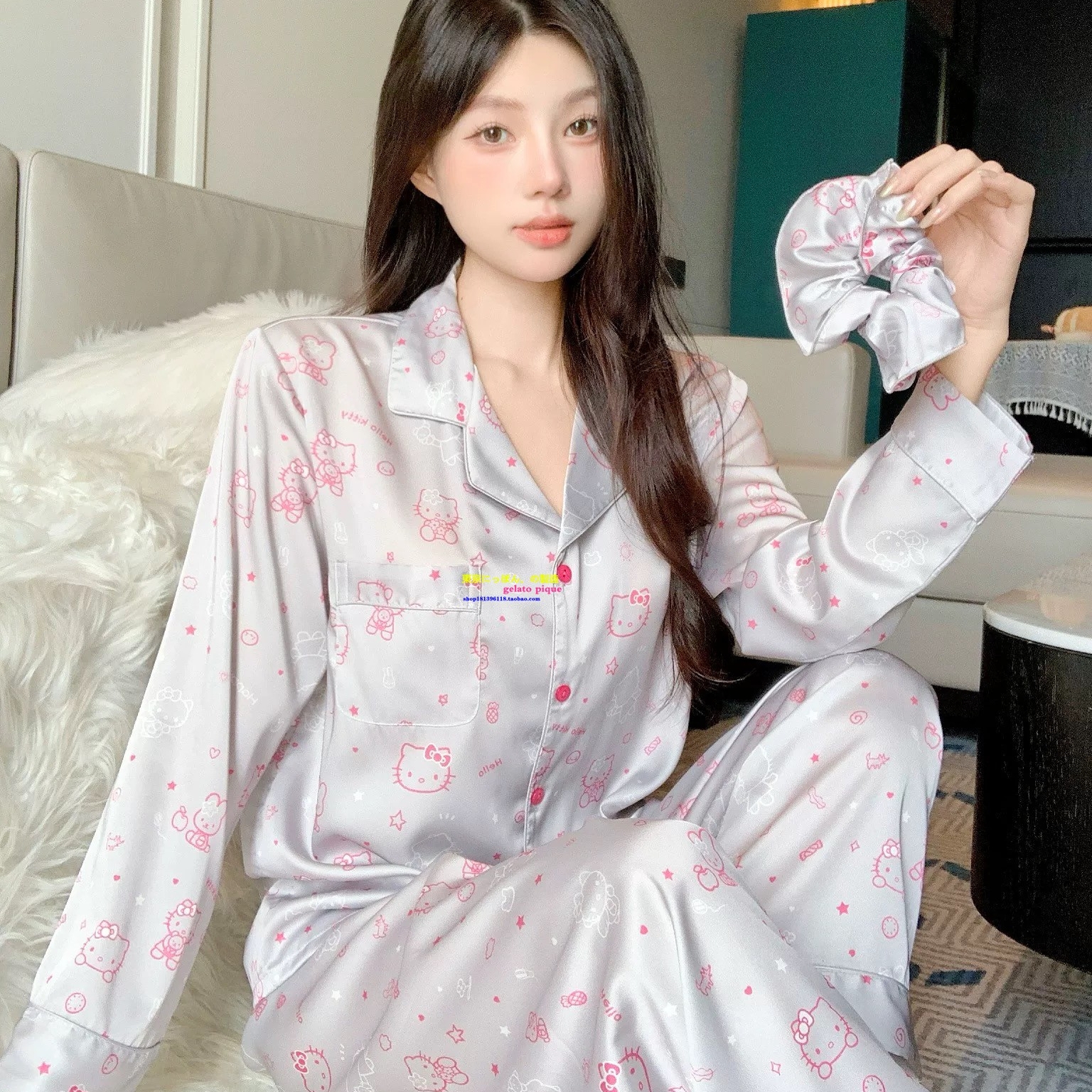 真丝睡衣高级感Kitty印花睡衣