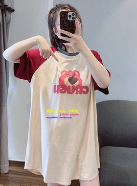 女纯棉草莓小熊家居服睡裙