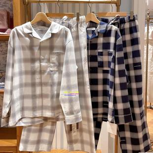 男家居服套装 日本GP 长裤 pique春秋纯棉格子睡衣宽松长袖 gelato