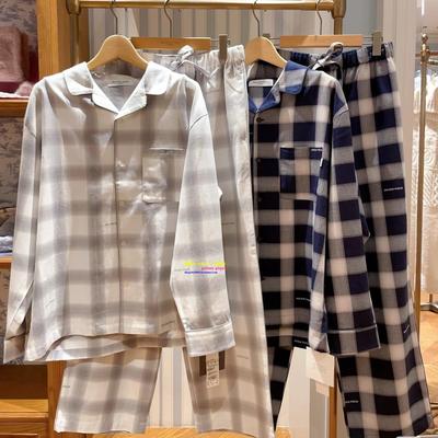 秋冬纯棉格子睡衣睡衣男日本GP