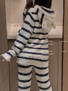 日本you pique秋冬软绵绵女可爱兔子猫咪毛绒连帽家居服GP gelato