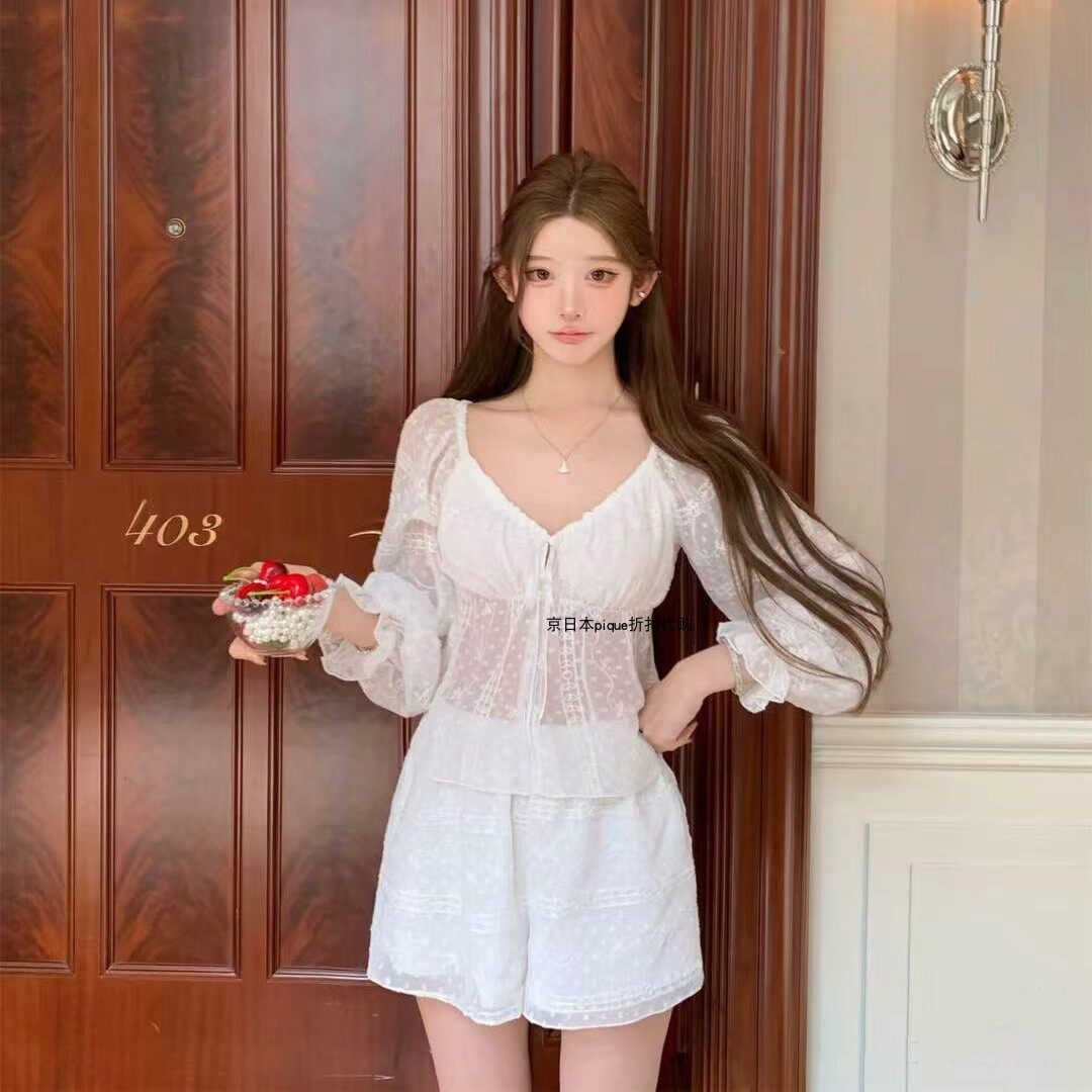 夏季少女甜美浪漫雪纺刺绣睡衣