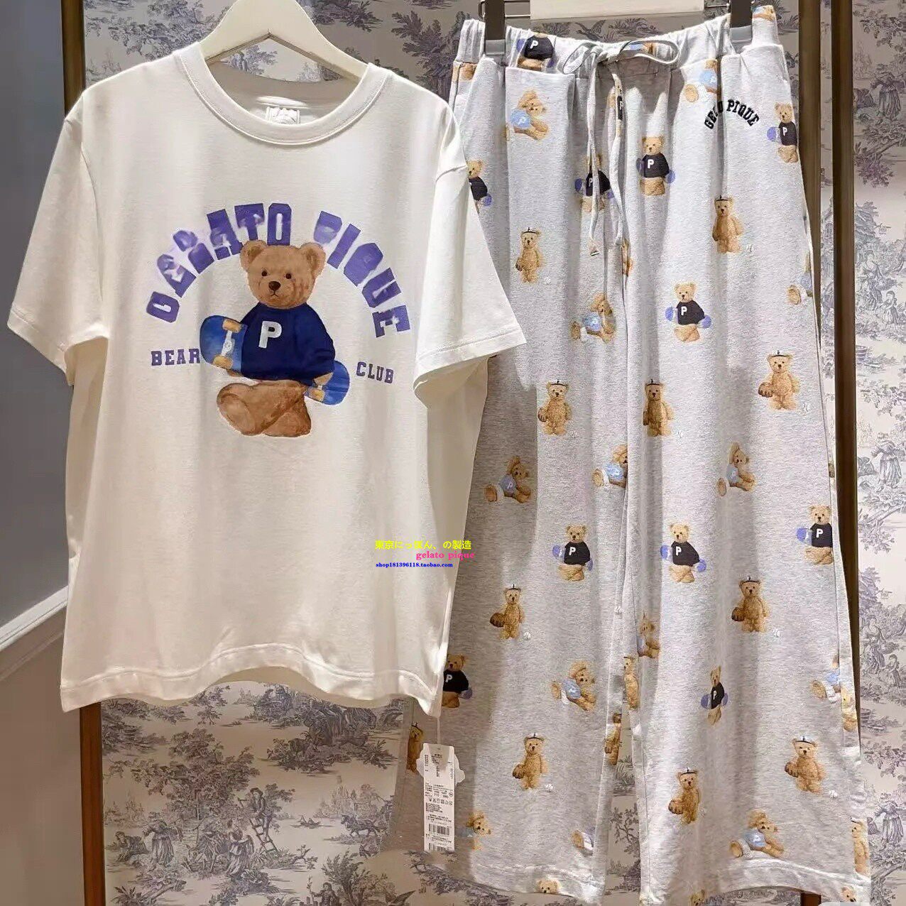 日本GP gelato pique夏季新品纯棉短袖睡衣女卡通运动小熊家居服