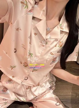 日本GP夏季真丝睡衣女奚梦瑶同款KT可爱凯蒂猫短袖kitty家居服套