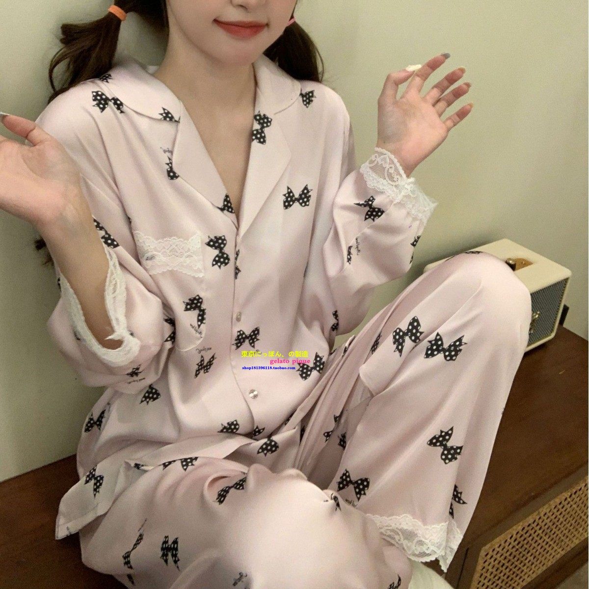 春夏季女真丝纯欲睡衣家居服套装