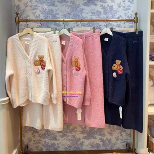 软绵绵睡衣女卡通小熊半边绒开衫 pique冬季 家居服 gelato 日本GP