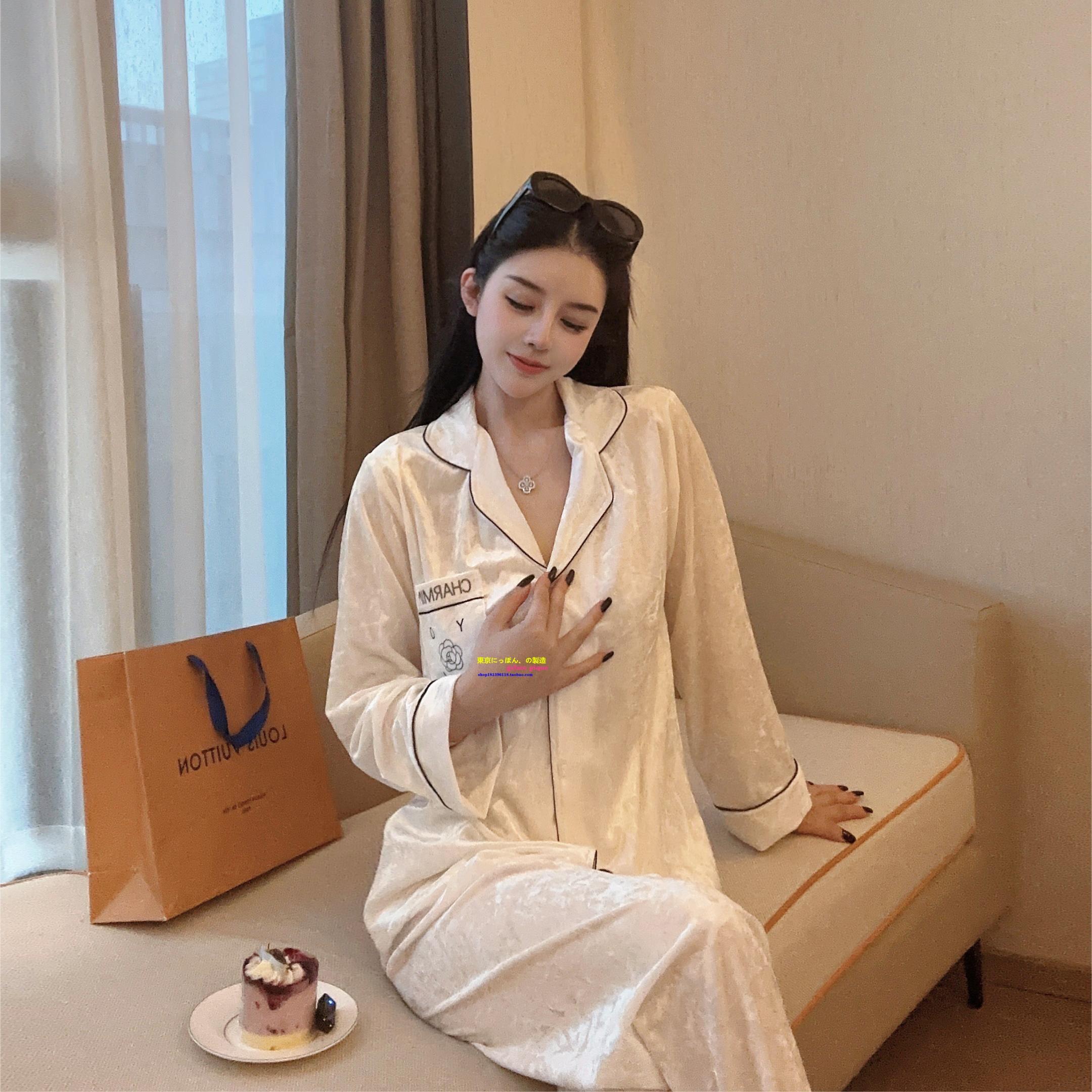 轻奢金丝绒山茶花睡衣套装家居服