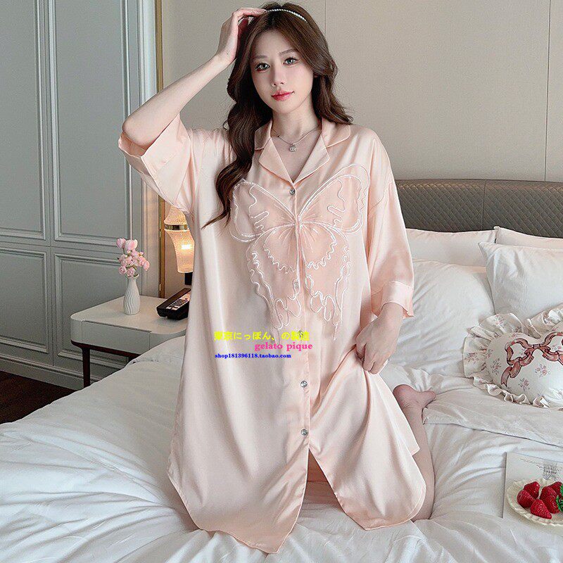 夏季蝴蝶真丝性感家居服睡衣女