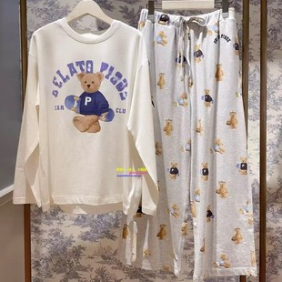 纯棉长袖 pique秋冬新品 睡衣女卡通运动小熊家居服 gelato 日本GP