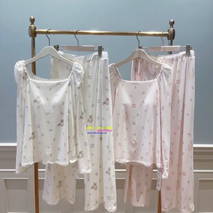 日本GP gelato pique春款甜美猫咪碎花睡衣女莫代尔带胸垫家居服