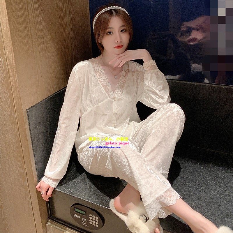 女金丝绒蕾丝网红睡衣性感网红