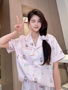 真丝睡衣女虞书欣hellokitty凯蒂猫烫钻甜美短袖 日本GP夏季 家居服