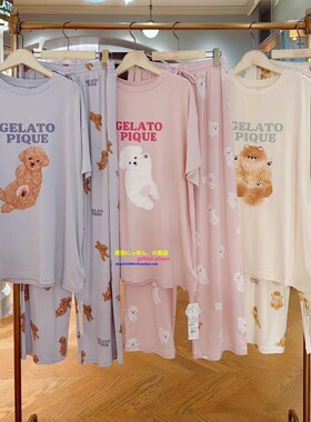 日本GP gelato pique夏季卡通狗狗印花睡衣莫代尔短袖家居服套装