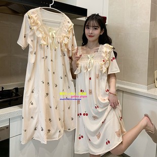 睡裙女可爱樱桃熊短袖 纯棉薄款 宽松孕妇睡衣家居 pique夏季 日本GP