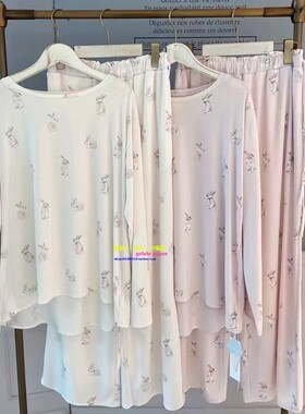 日本GP gelato pique春秋季睡衣女舒适纯棉卡通兔子家居服套装GP