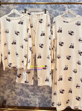 日本you gelato pique春秋季睡衣女可爱卡通熊猫圆领纯棉家居服GP