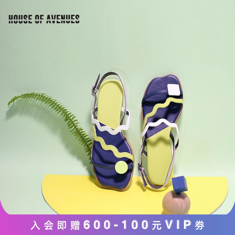 houseofavenues香港潮牌HoA凉鞋女2020新款波浪鸳鸯平底凉鞋5446