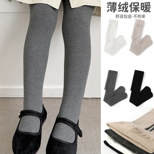 女孩打底裤 加厚保暖儿童宝宝纯黑白灰色连脚大pp裆 袜深秋薄绒冬季