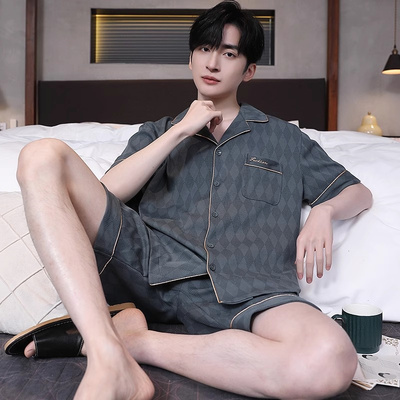 睡衣男纯棉短袖短裤家居服套装
