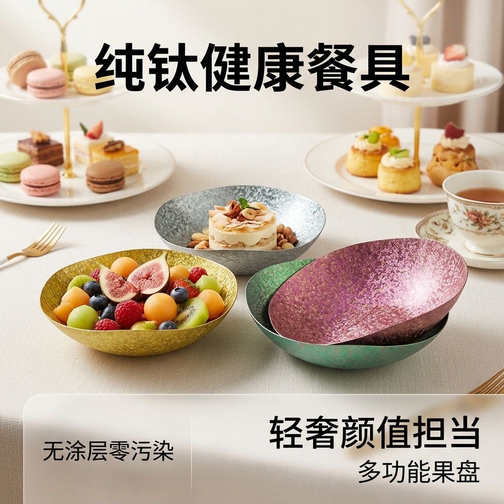 纯钛果盘家用客厅茶几水果盘轻奢高档精致高颜值零食盘糖果盘