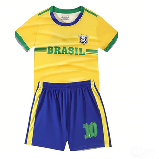 巴西队儿童款黄色足球服套装男童女童宝宝通用训练服运动短袖球衣