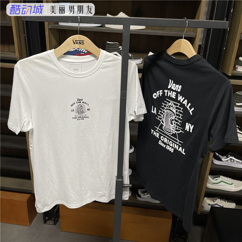 VANS范斯男女黑白短袖插画印花