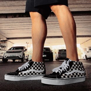 VANS范斯SK8 MID Premium高阶黑白棋盘格中帮男女板鞋VN000CQQ2BO