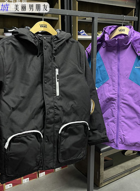 VANS保暖夹克外套黑色拉链男连帽户外运动秋冬棉衣VN0A49K3BLK