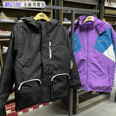VANS保暖夹克外套黑色拉链男连帽户外运动秋冬棉衣VN0A49K3BLK