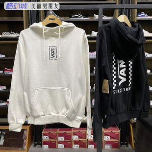 正品VANS范斯大logo黑白加绒连帽保暖卫衣女复古上衣VN0A48CGBLK