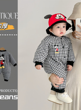 2024新款秋冬加绒棉服 男女宝卡通潮款米奇唐老鸭哈衣爬服外出服