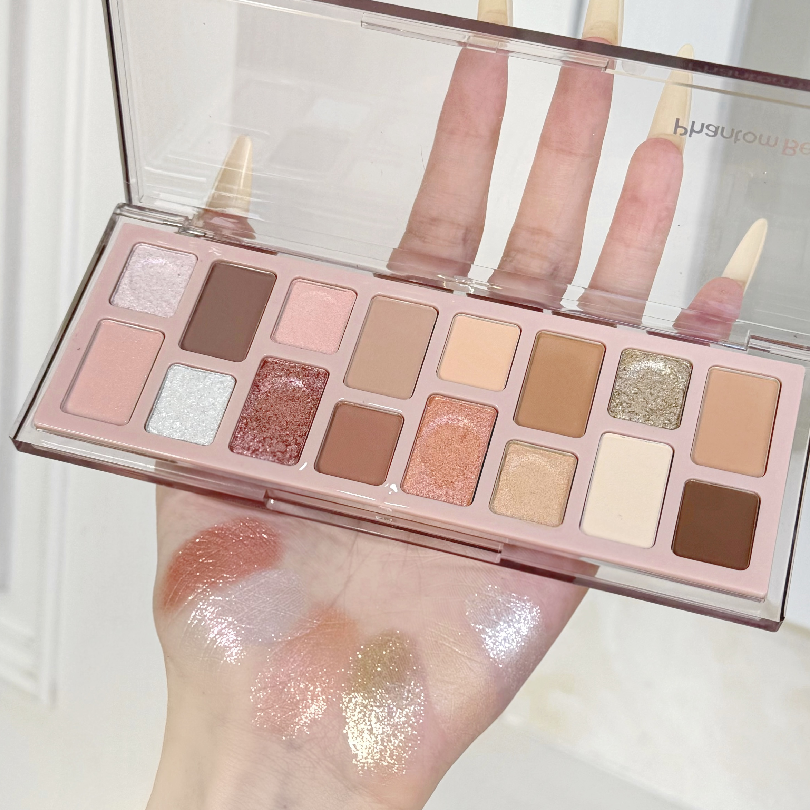 美晕了！16色眼影盘芭蕾粉紫色碎钻烟熏妆低饱和粉棕色甜美氛围感