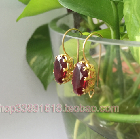 十五年老店新疆民族特色 18K黄金耳环首饰 女 镂空花 红宝石 包邮