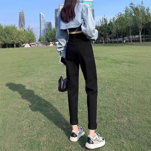 黑色哈伦牛仔裤女2024秋冬季
